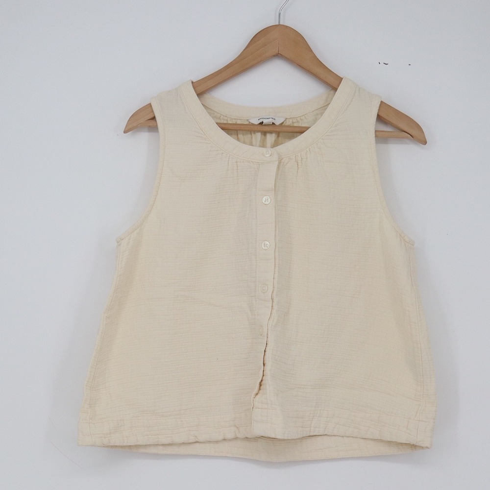 Banana Republic Tank Top Womens Medium Cream Gauze Button Front Excellent